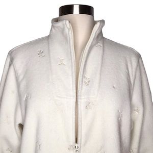 Denim & Co Fleece Jacket Embroidery Cream Size M Spring Shacket Summer Winter